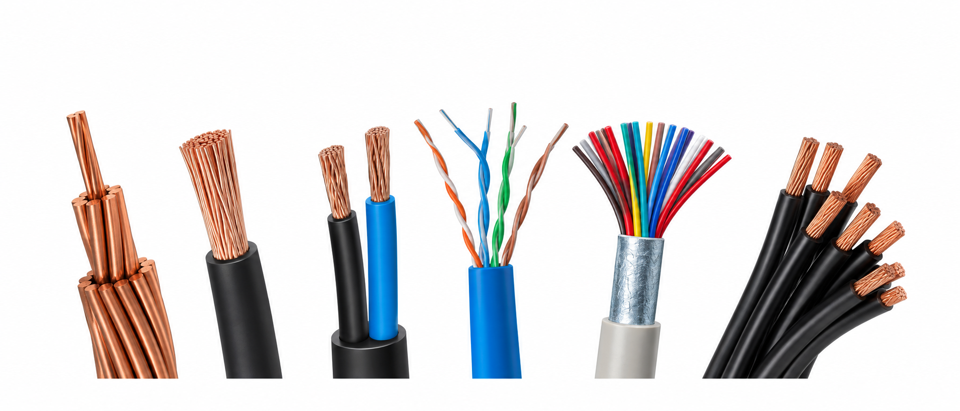 Diversos tipos de cabos elétricos do portfólio Tellion